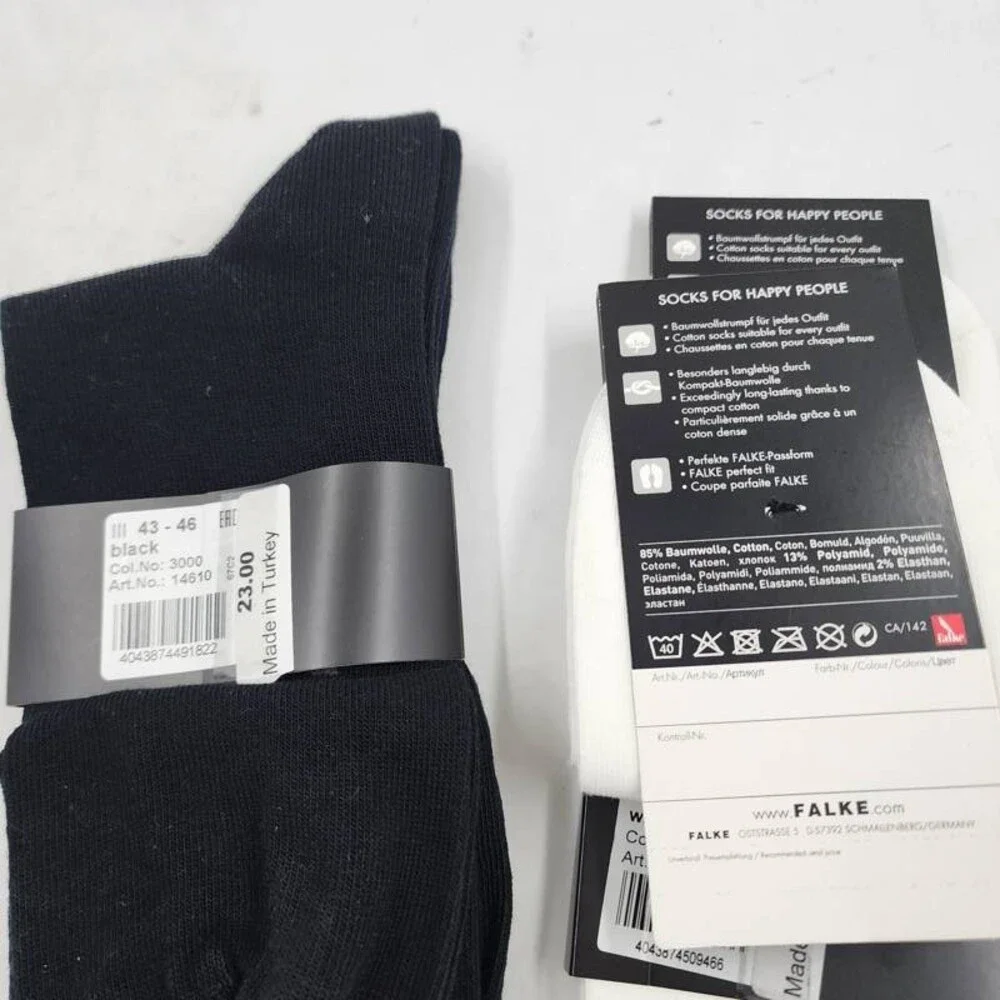 Falke 4 Pairs Happy Sneaker/Crew Socks Men's US 9.5-12/EU 43-46 Black/White